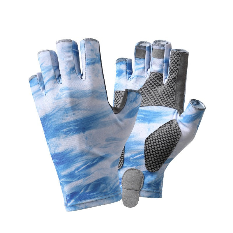 Fishing Half finger Road Asian Gloves Men and Women Ice Silk Sunscreen, Sweat Absorbent, Breathable, Anti slip, Anti stab Outdoo - Korvel
