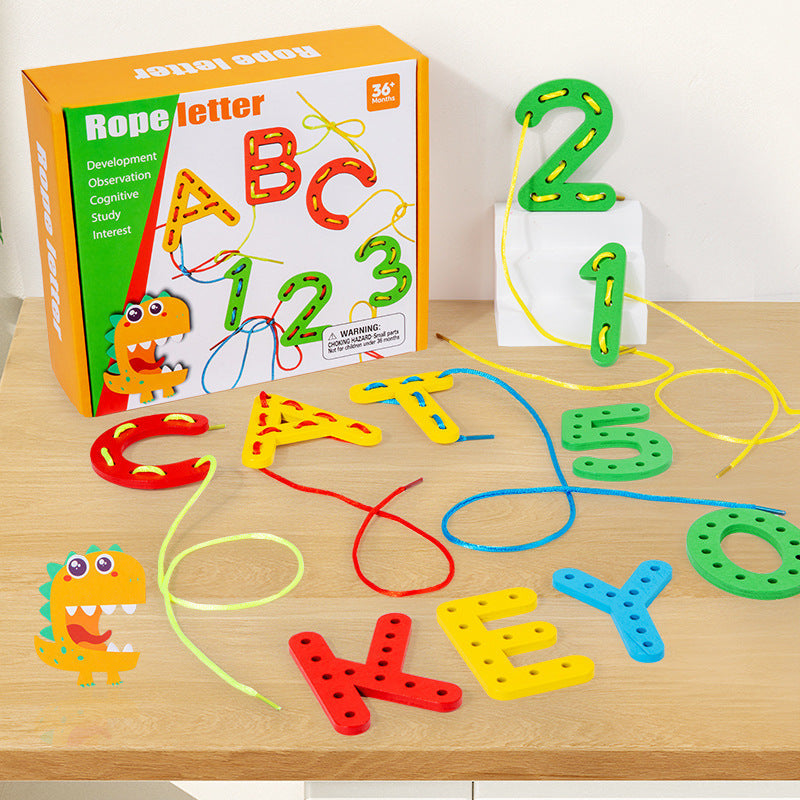 Number letter bead string children's building blocks threading rope early childhood education threading beads fine motor training puzzle toys - Korvel