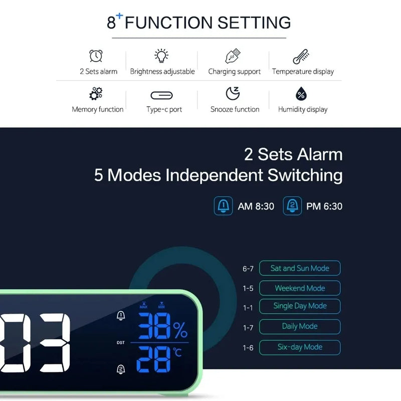 Reloj despertador digital LED de música premium con control por voz