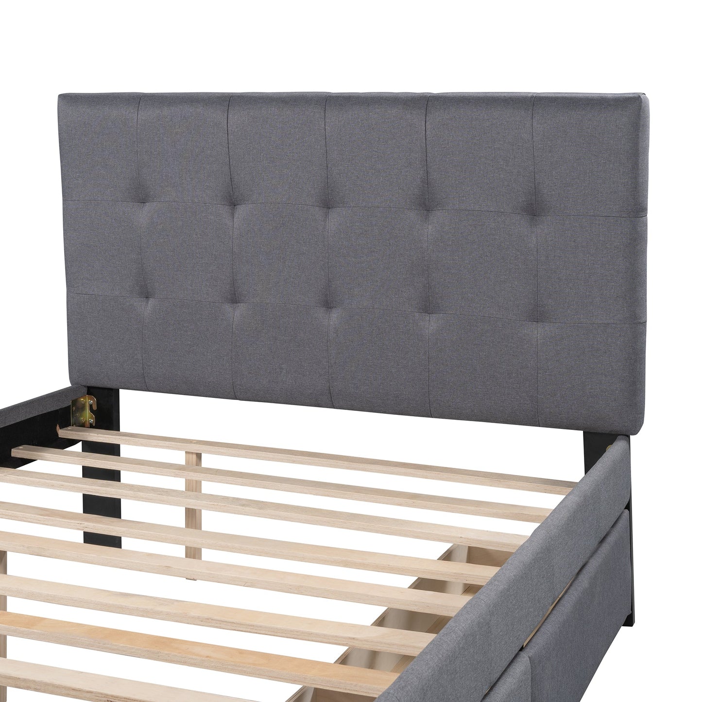 Linen Upholstered Platform Bed With Headboard and Two Drawers Full - Korvel