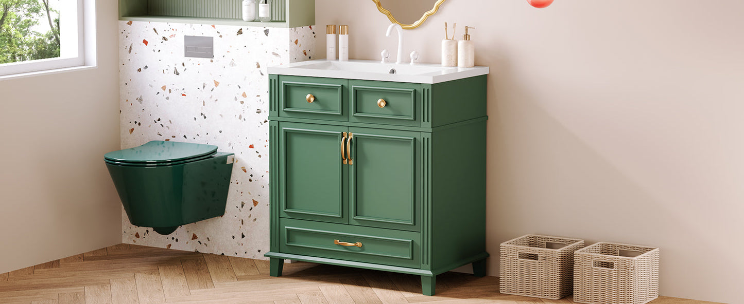 30 inch uncovered bathroom vanity with soft closed door, limited to solid wood frame bathroom storage cabinet green - Korvel