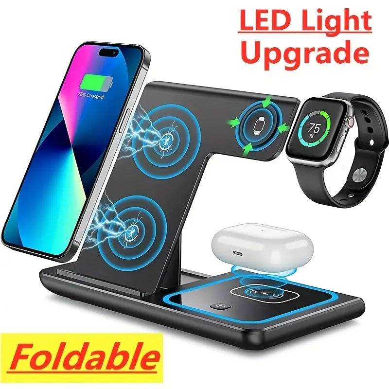 3 In 1 Wireless Charger Stand Pad For IPhone 14 13 12 11 X iWatch 8 7 Airpods Foldable 15W Phone Fast Charging Dock Station - Korvel