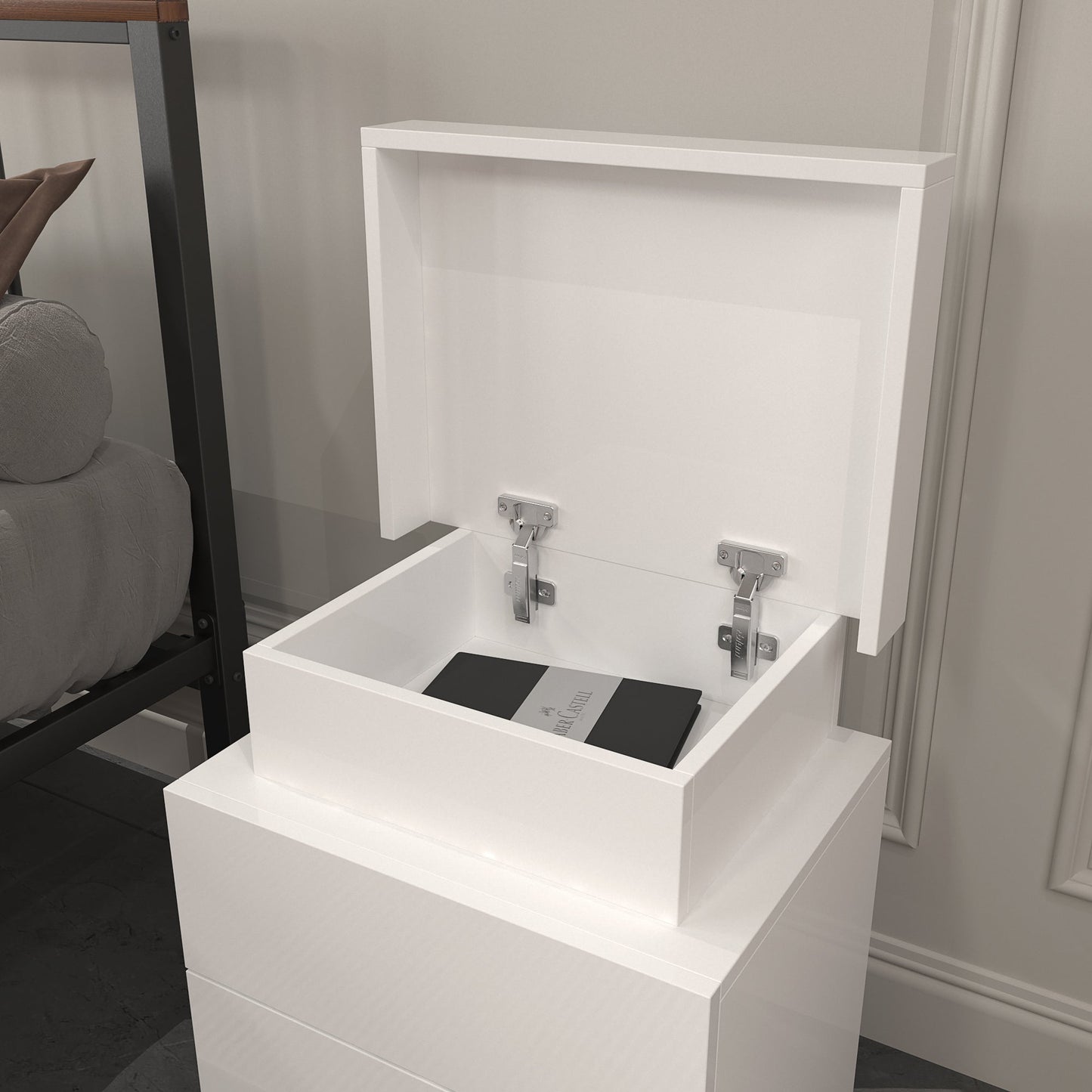 Mesita de Noche Blanca Moderna con 3 Cajones LED