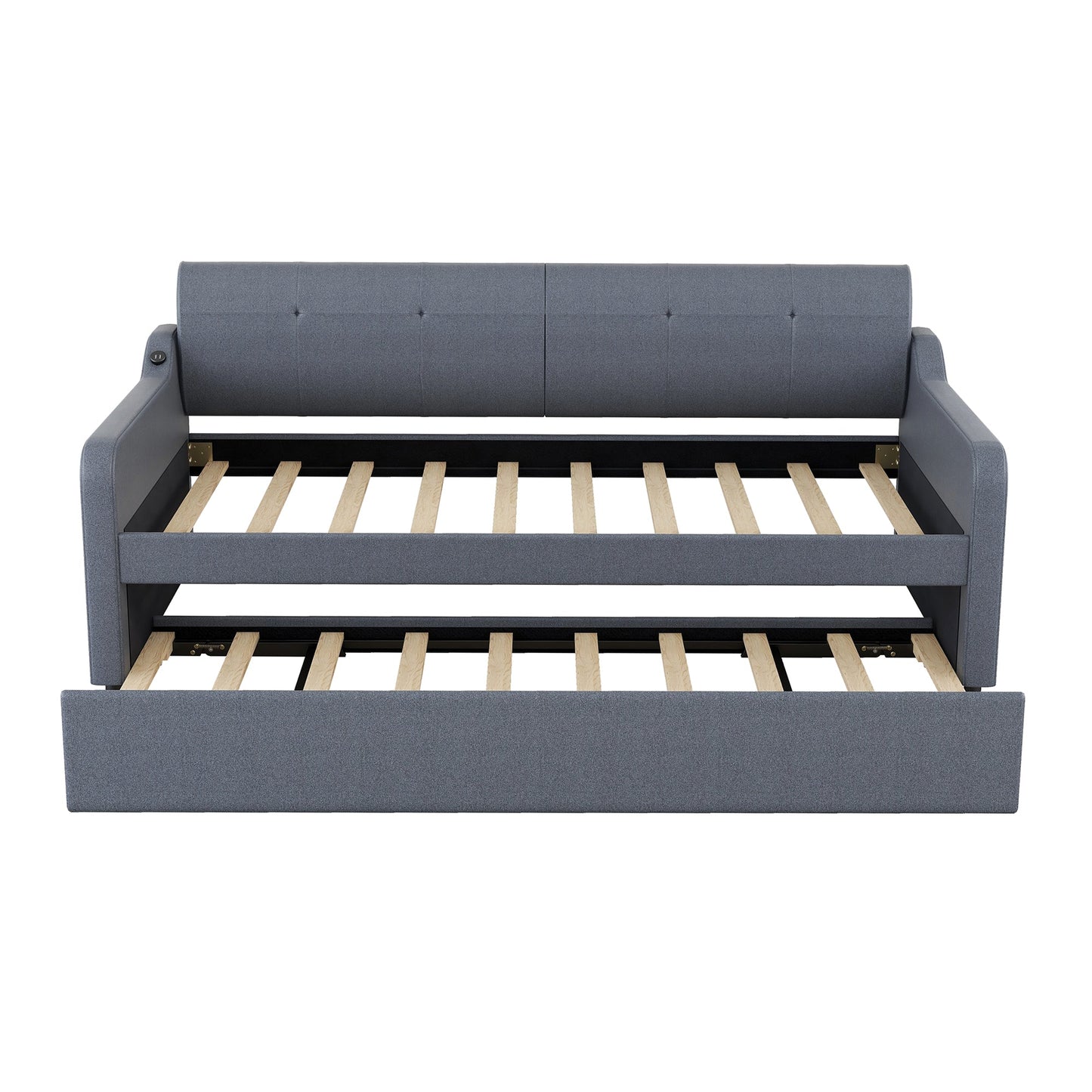 Twin Size Upholstery Daybed with Trundle & USB Charging - Gray
