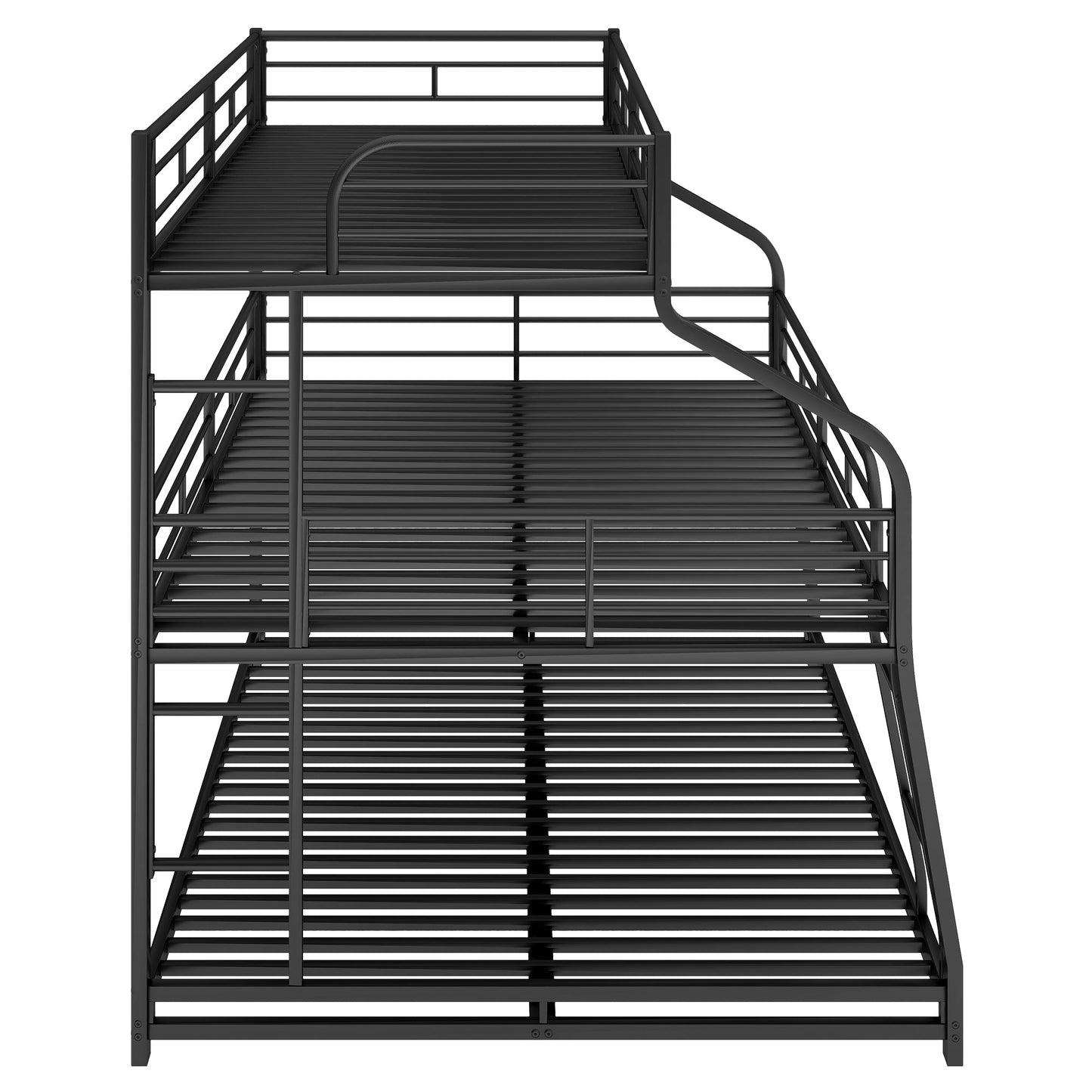 Twin XL/Full XL/Queen Triple Bunk Bed with Long and Short Ladder and Full-Length Guardrails Black - Korvel