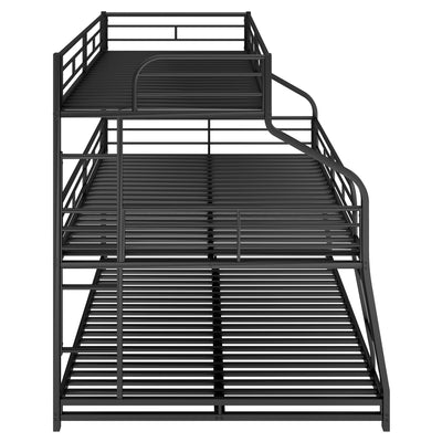 Twin XL/Full XL/Queen Triple Bunk Bed with Long and Short Ladder and Full-Length Guardrails Black - Korvel