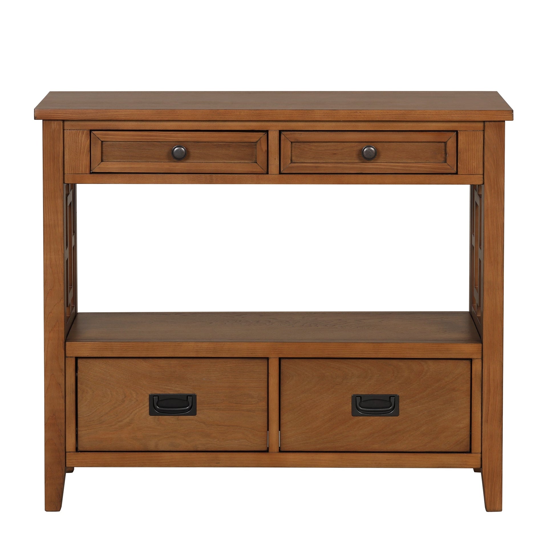 36'' Farmhouse Pine Wood Console Table Entry Sofa Table with 4 Drawers & 1 Storage Shelf (Brown) - Korvel