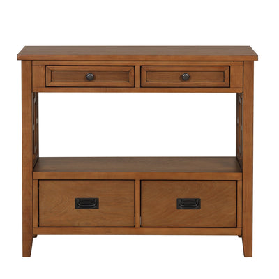 36'' Farmhouse Pine Wood Console Table Entry Sofa Table with 4 Drawers & 1 Storage Shelf (Brown) - Korvel