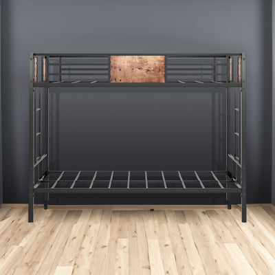 Bunk Bed Twin Over Twin Size Metal Bunk Bed with Ladder and Full-Length Guardrail Metal Bunk Bed Black - Korvel