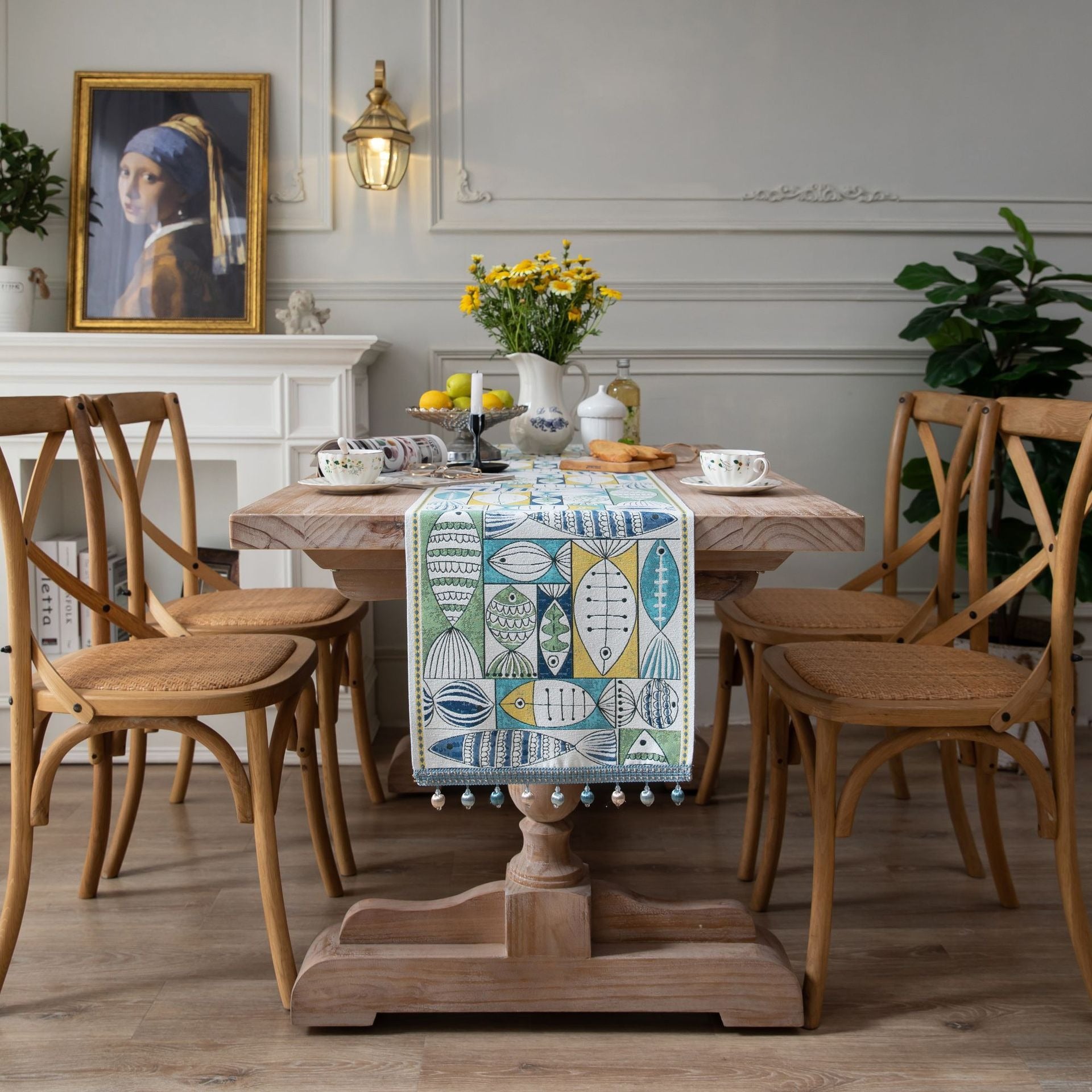 Jacquard table flag small fish green contrasting color dining table fabric holiday coffee table bed flag TV cabinet - Korvel