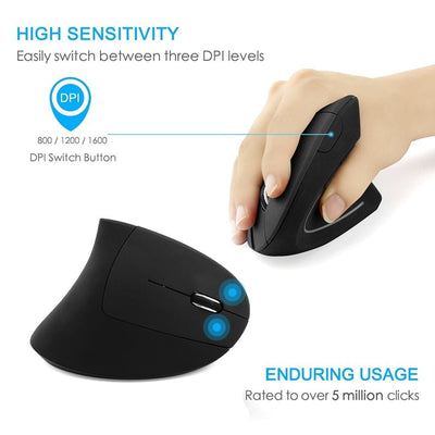 Wireless Mouse Ergonomic Optical 2.4G 800/1200/1600DPI Colorful Light Wrist Healing Vertical Mouse - Korvel