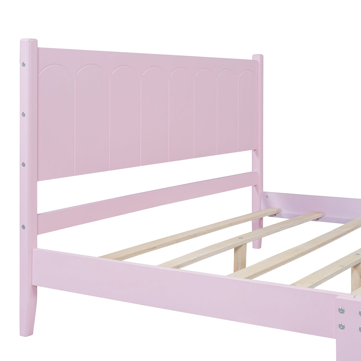 Queen Size Wood Platform Bed Frame, Retro Style Bed with Rectangular Headboard,No Need Box Spring,Pink - Korvel