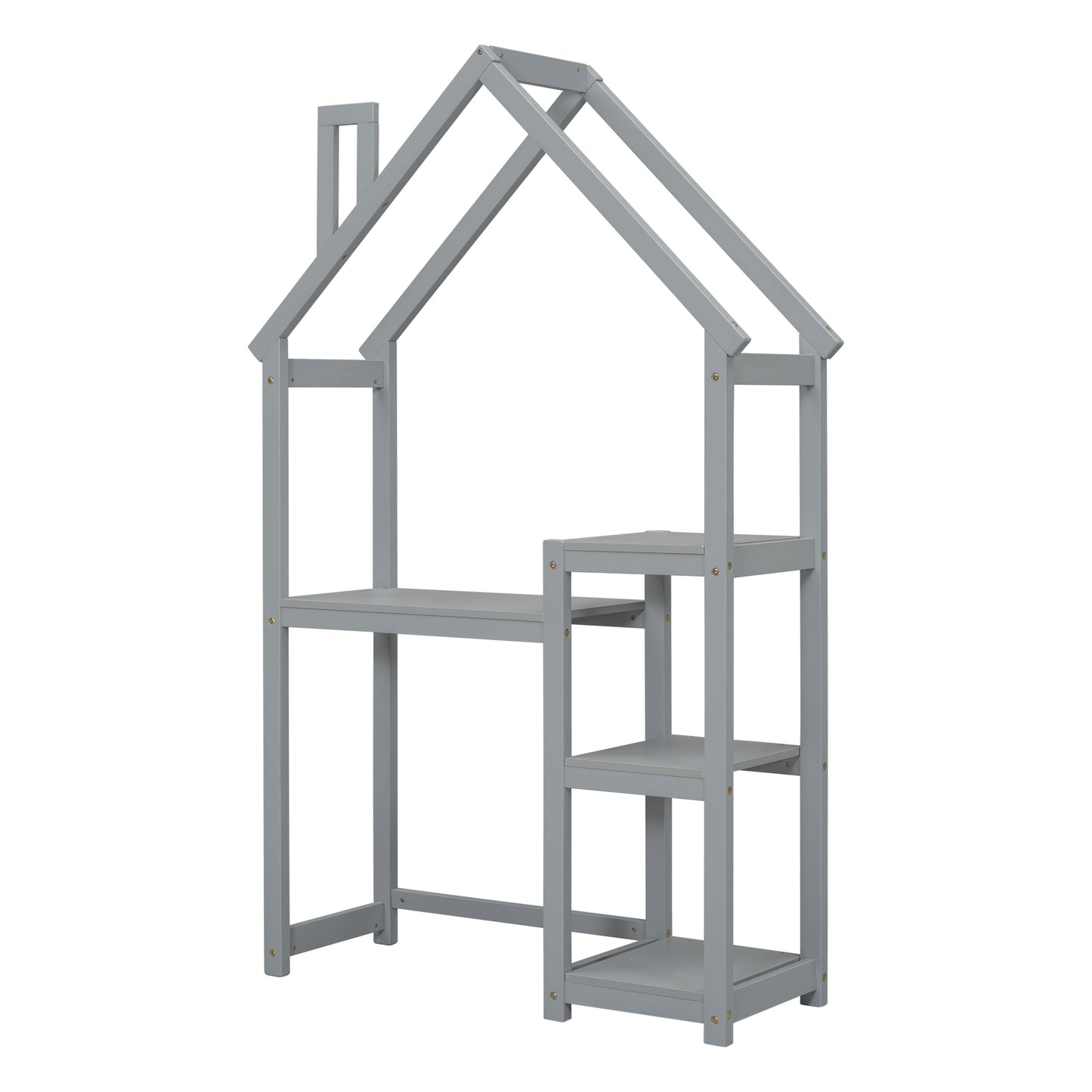 House-shaped Wooden writing Desk,Kids study Table,Bookshelf & Toy Storage,Grey - Korvel