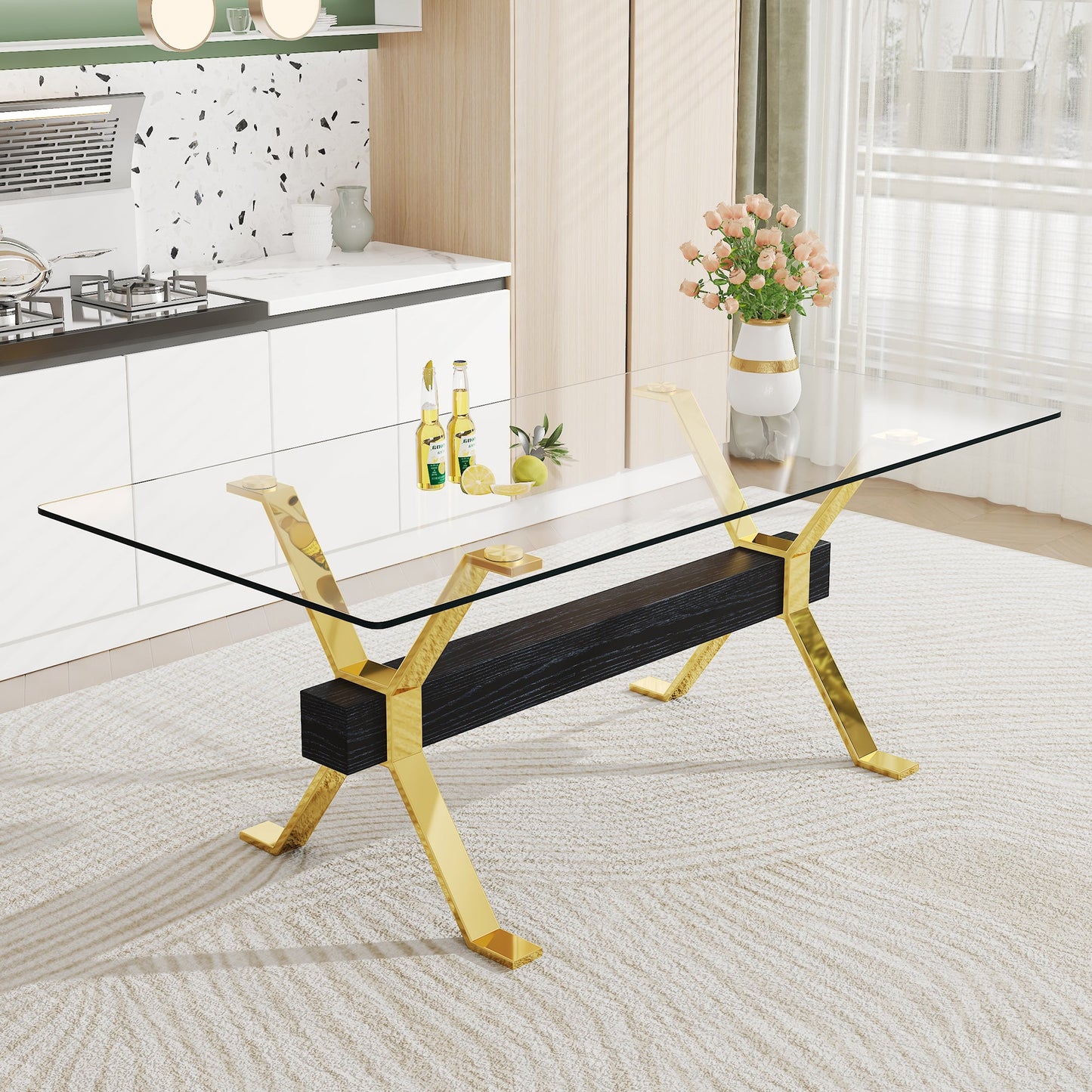 Dining table Modern tempered glass dining table Large modern office desk - Korvel