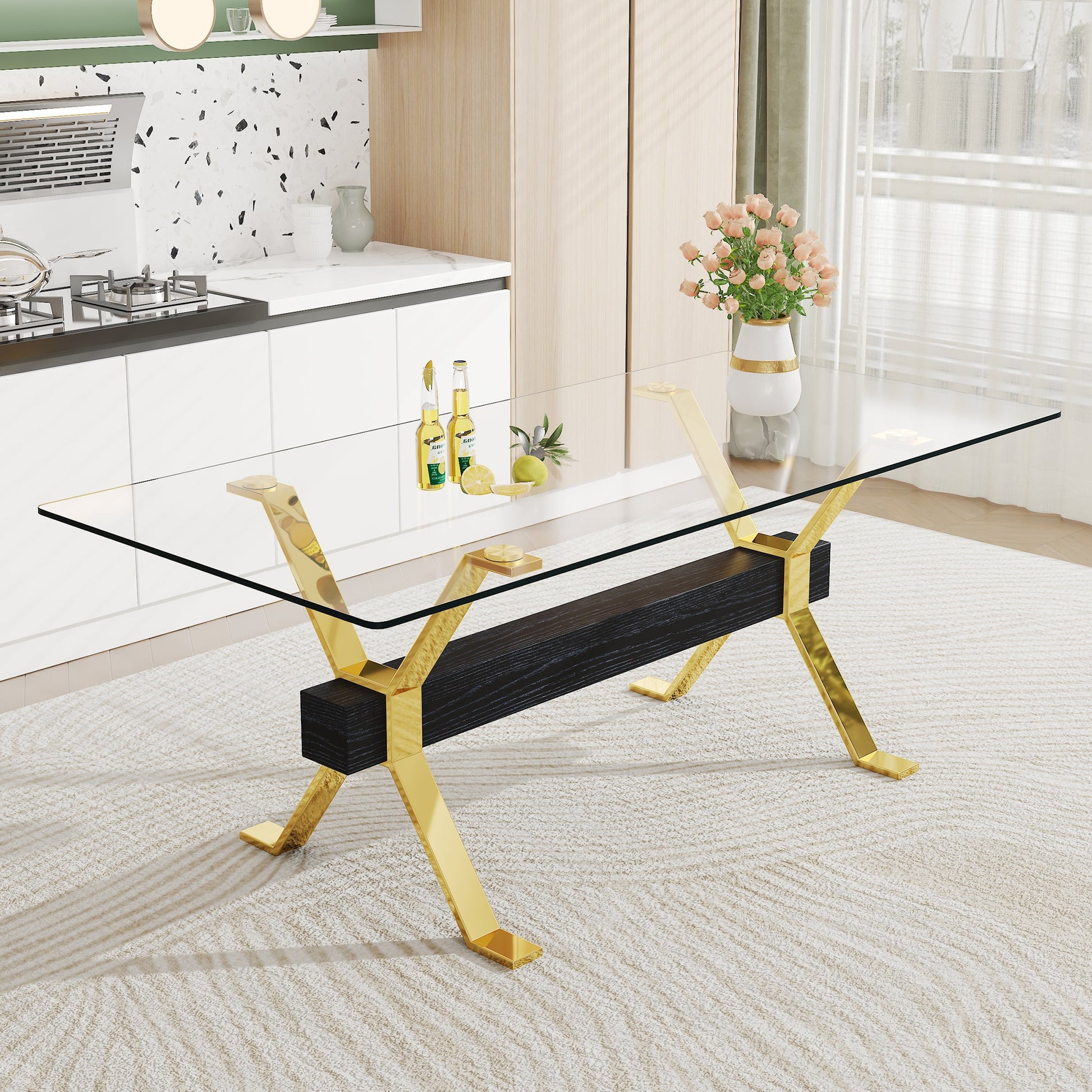 Dining table Modern tempered glass dining table Large modern office desk - Korvel