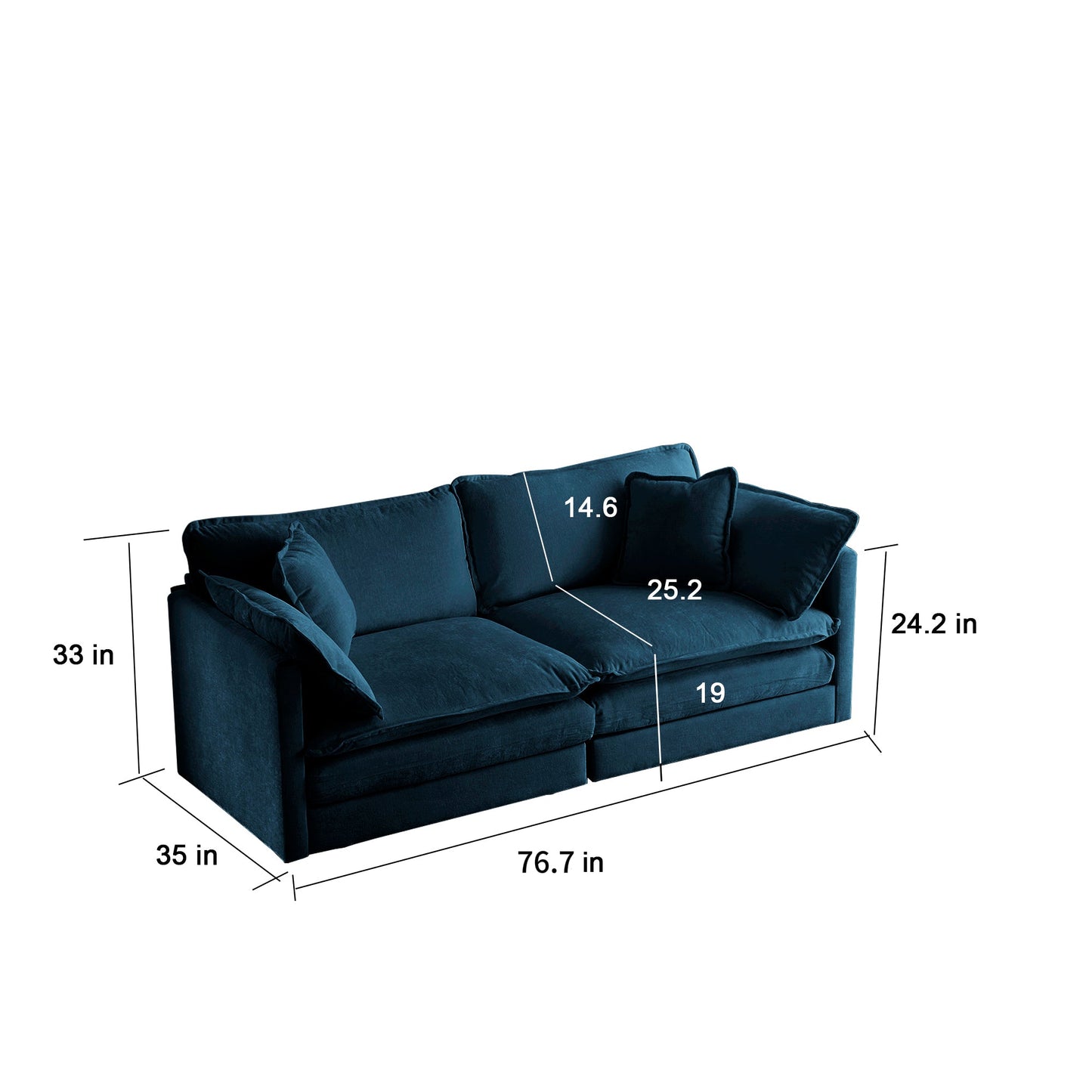 Modern Fabric Loveseat Sofa Couch for Living Room, Upholstered Large Size Deep Seat 2-Seat Sofa with 4 Pillows ,Blue Chenille - Korvel