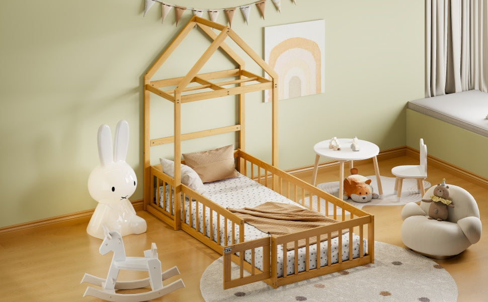 Cama Infantil de Madera de Tamaño Twin con Cabecera Desmontable