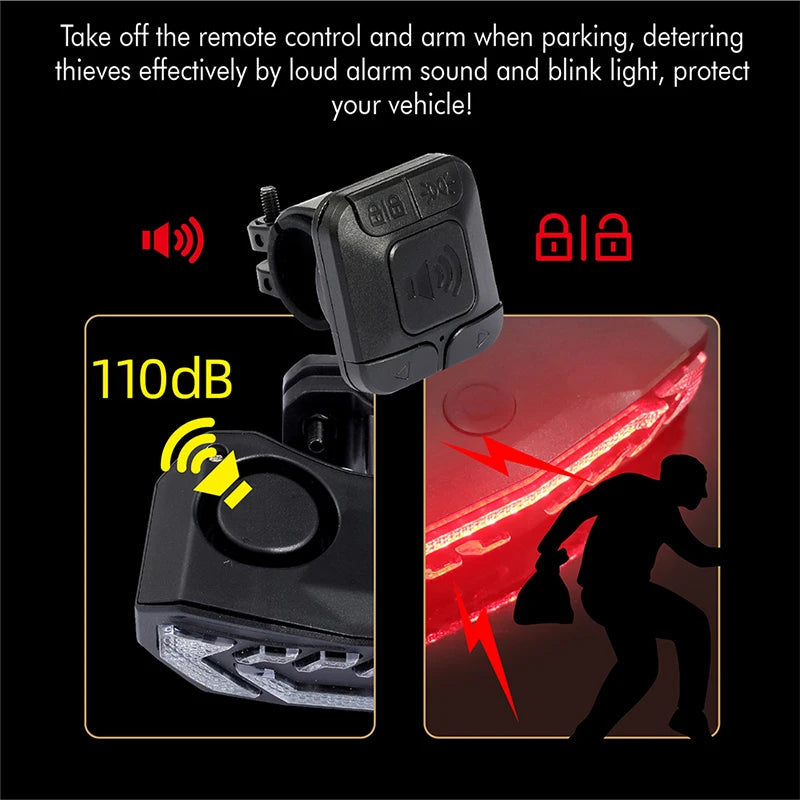 Bike Alarm Tail Light with Turn Signals Multifunctional Waterproof USB Rechargeable  Electric Bell Bicycle Lamp Bike Rear Light - Korvel