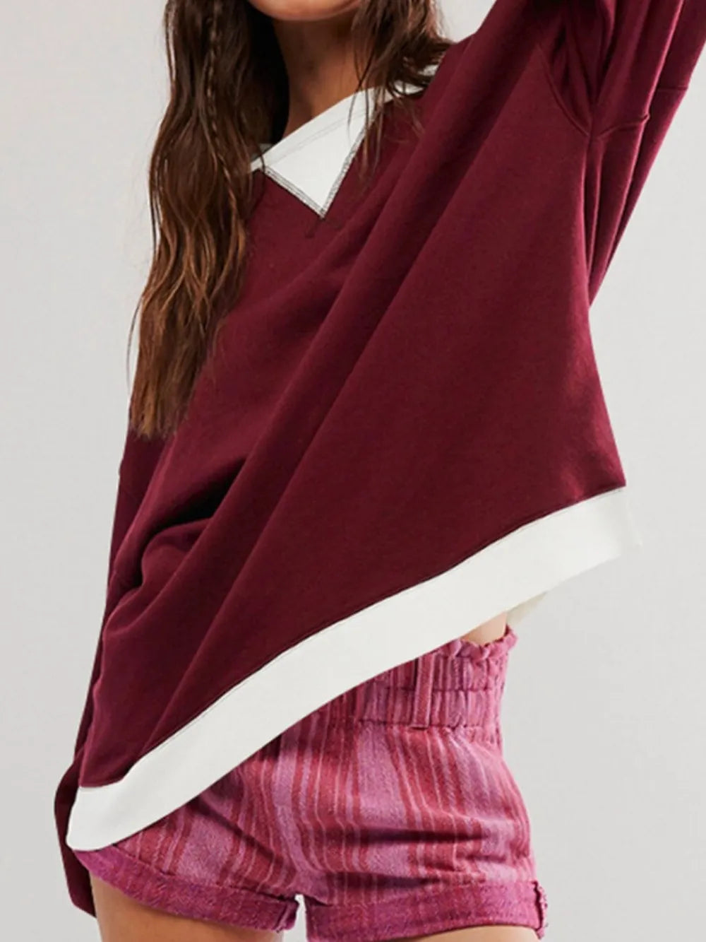 Contrast Dropped Shoulder Long Sleeve Sweatshirt - Korvel