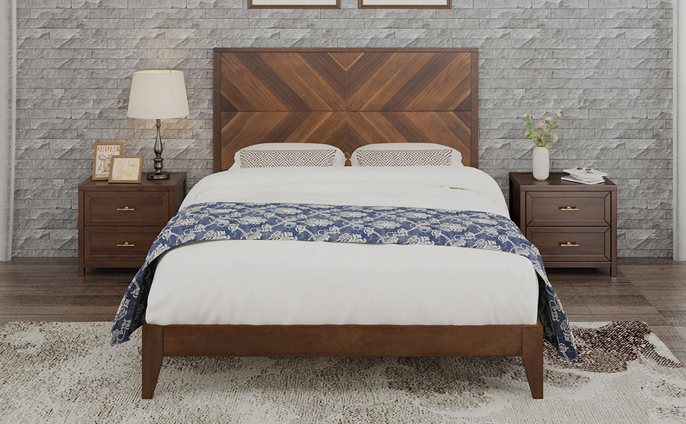 Mid-Century Modern Platform Bed Wood Slat Support with No Box Spring Needed,Queen, Walnut - Korvel