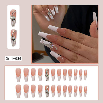 Long Wearing Nails 24 Pieces Of Finished Fake Nails Press On Nails French Ballet Manicure - Korvel