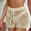 Hook flower hollowed out beach shorts with drawstring - Korvel
