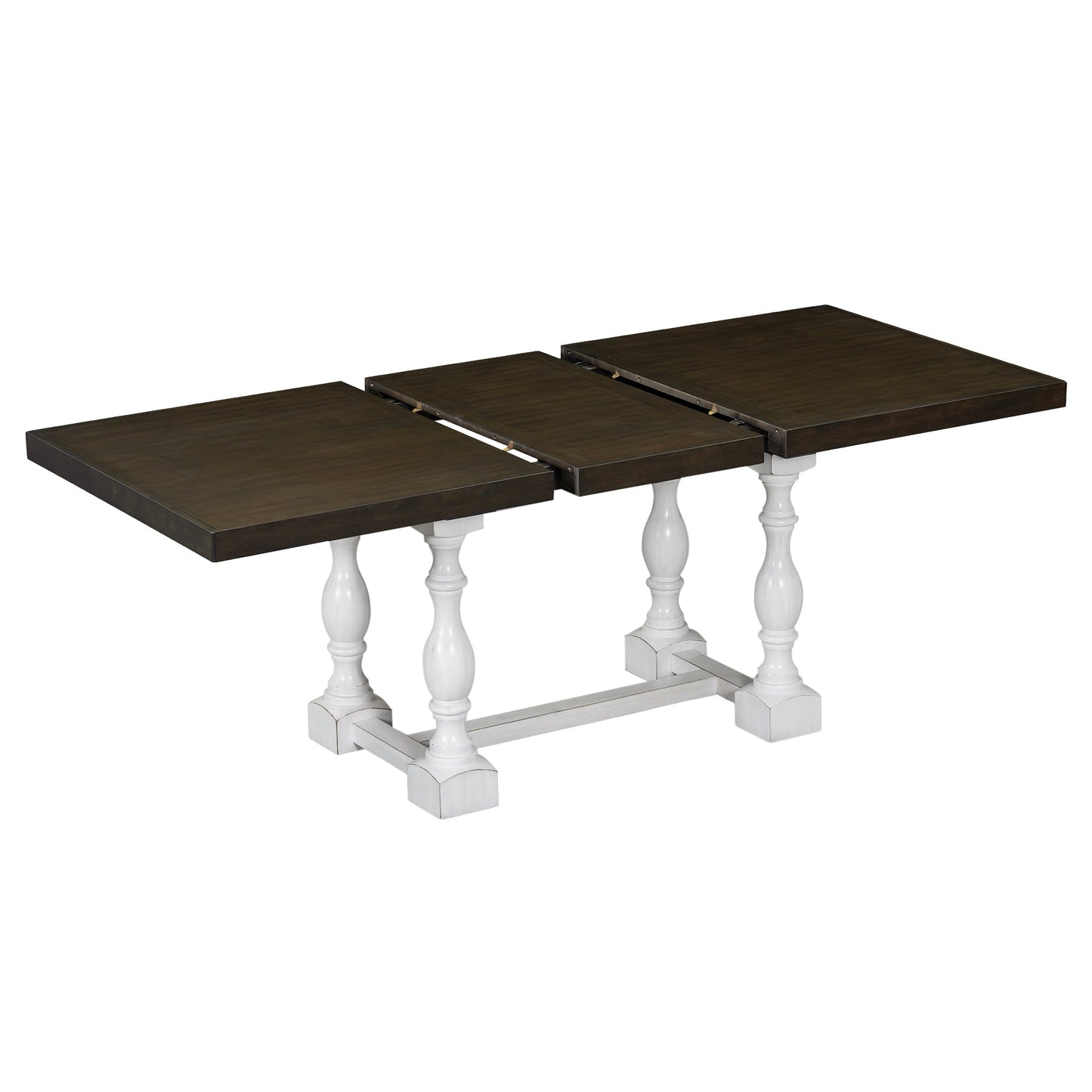 Traditional 6-Piece 78inch Trestle Extendable Dining Table Set with One 18inch Removable Leaf Distressed White - Korvel