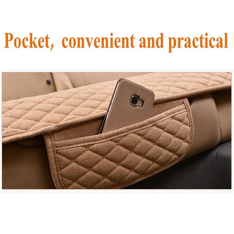 Flax Car Seat Cover Four Seasons Front Rear Linen Fabric Cushion Breathable Protector Mat Pad Auto accessories Universal Size - Korvel