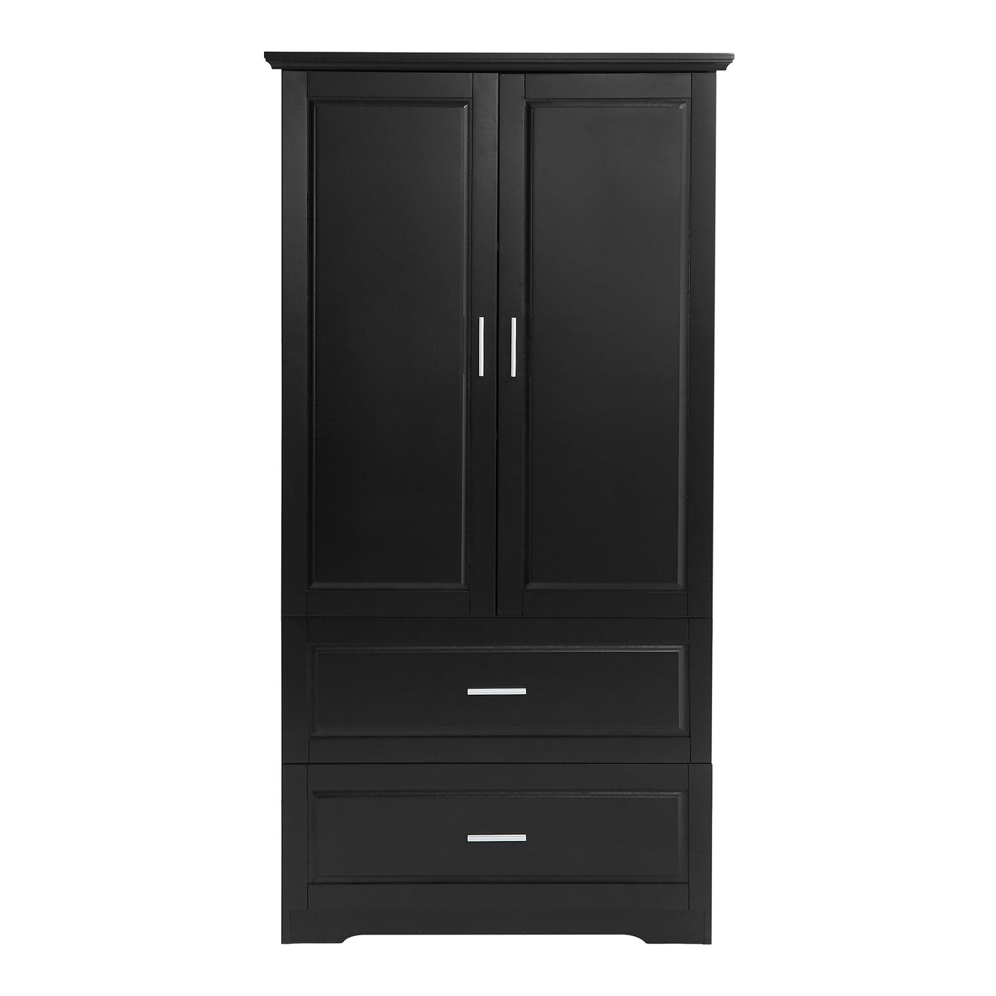 Tall Bathroom Storage Cabinet, Cabinet with Two Doors and Drawers, Adjustable Shelf, MDF Board, Black - Korvel