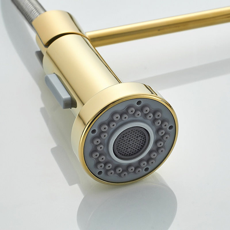 All copper spring faucet, kitchen sink with rotatable pull-out paint, black and gold dots - Korvel