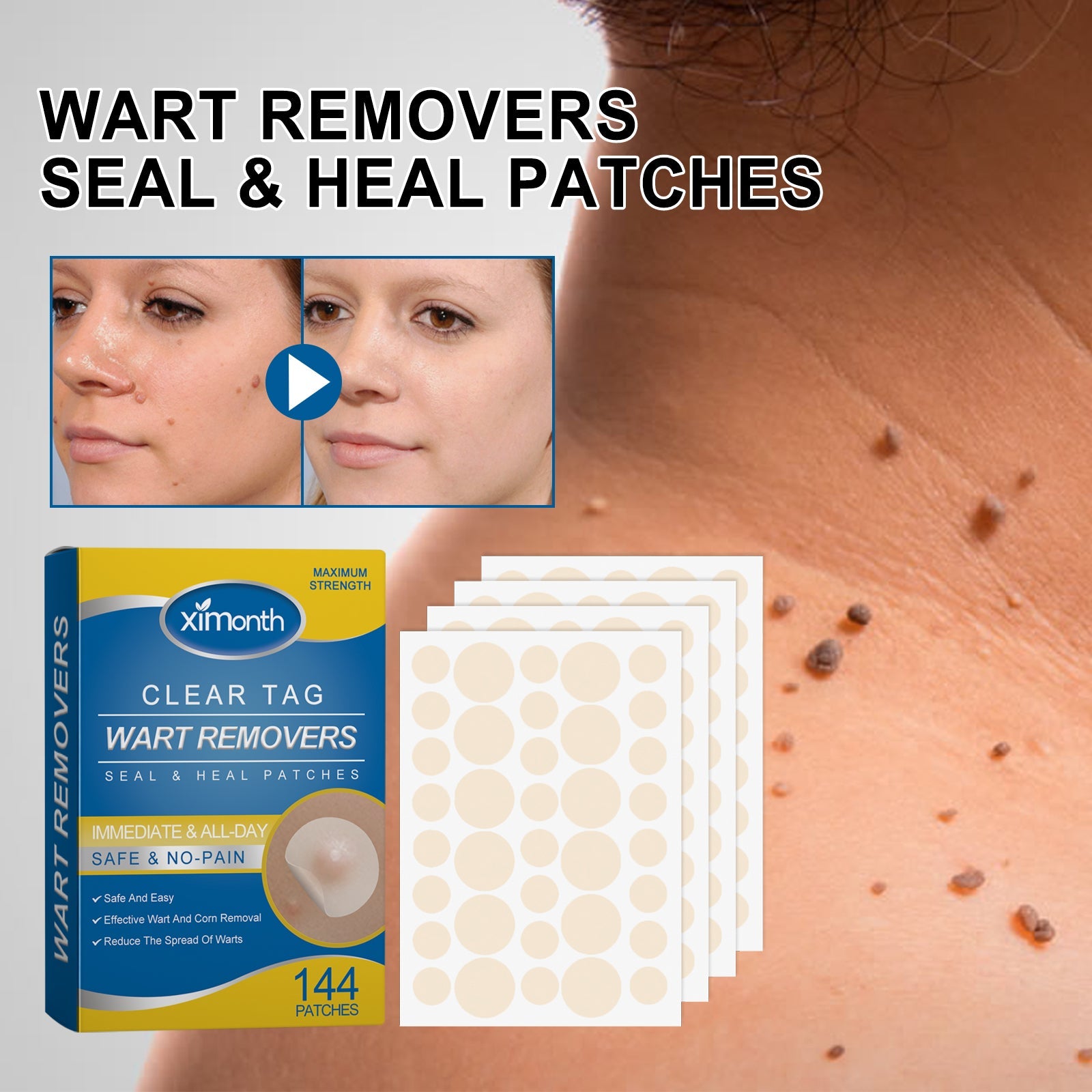 Wart Removers Seal & Heal Patches, Lightening Mole Gram Wart Repair Meat Grain Callus Corns Skin Clean And Smooth Patch - Korvel