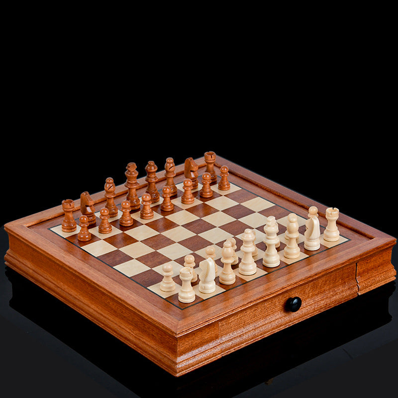 Drawer style solid wood veneer splicing chessboard magnetic chess box set - Korvel