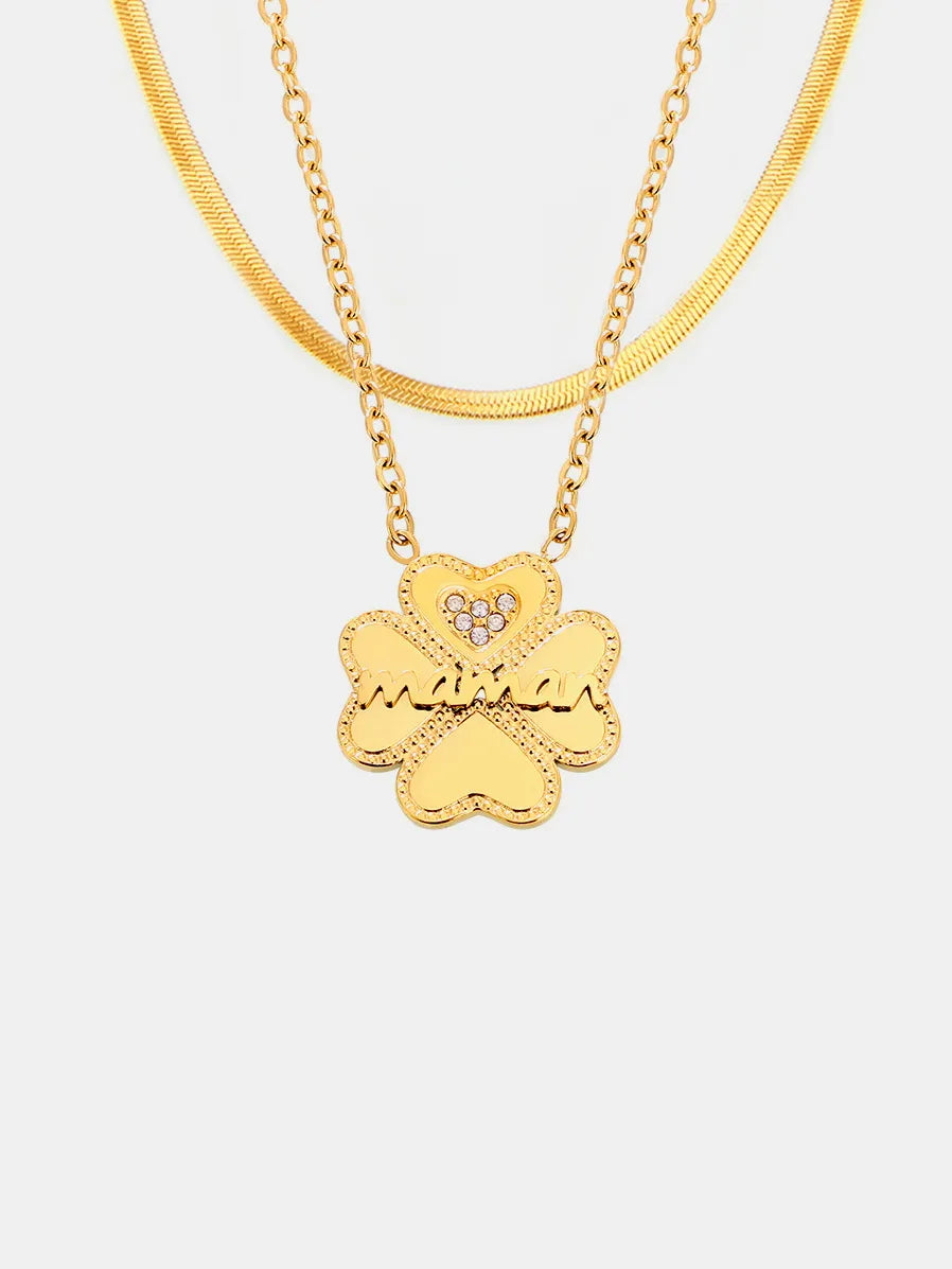 2 Piece 18K Gold-Plated Inlaid Zircon Lucky Clover Necklace - Korvel