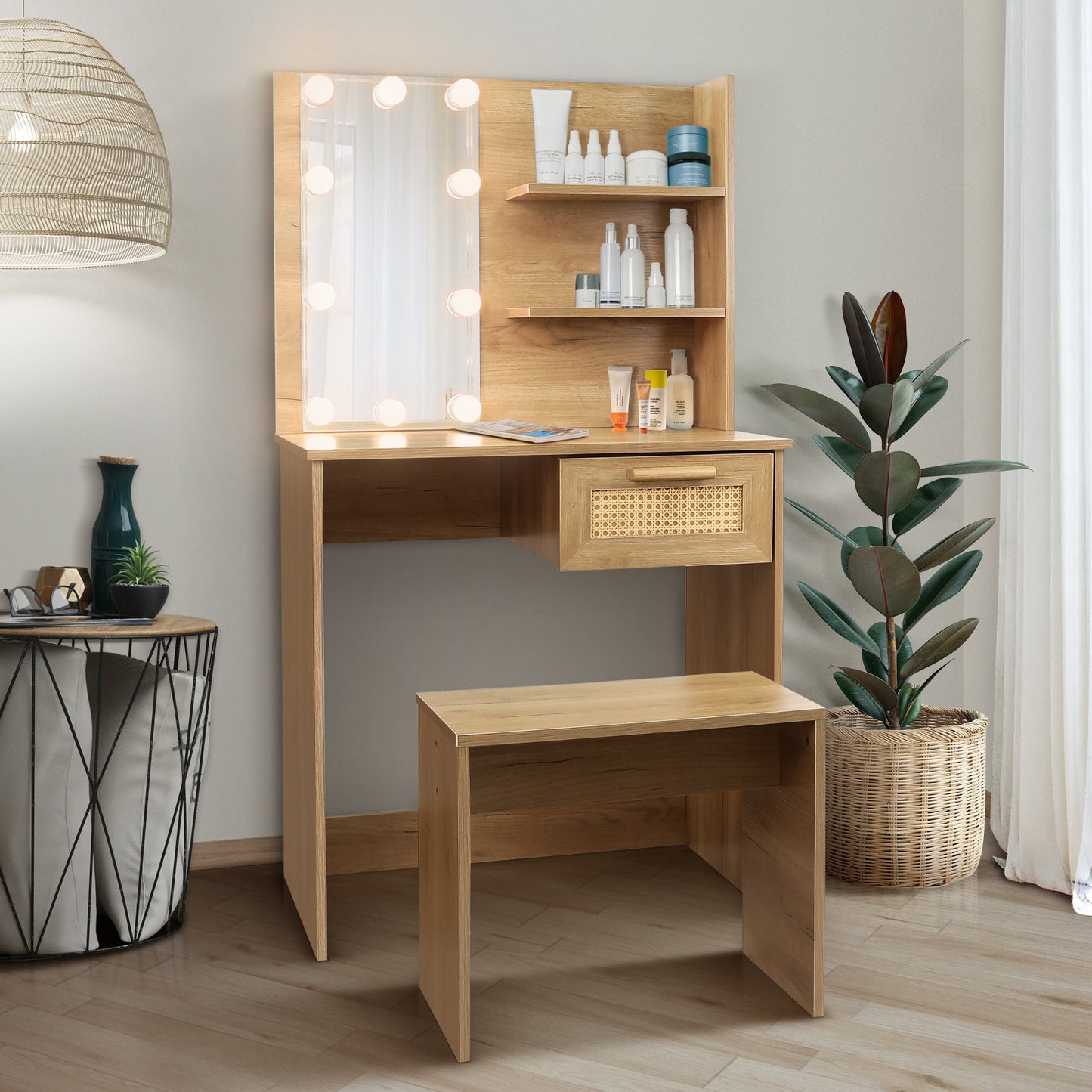 Elegant Bedroom Vanity Set with LED Mirror and Storage
