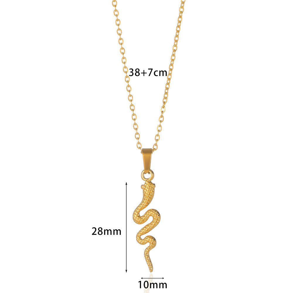 Spirit Snake Pendant Retro Style Personalized Necklace Women's Stainless Steel Gold Plated - Korvel