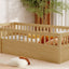 Twin Floor Bed Frame with Fence, Wood Kids Floor Beds Frame for Bedroom Playroom,Natural - Korvel