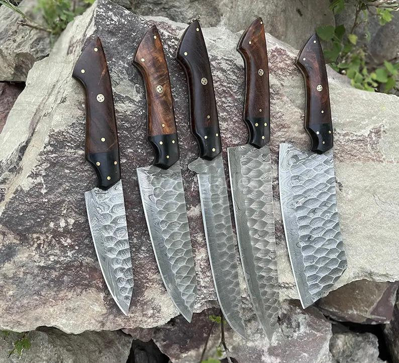 Exquisite Damascus Steel Knife Set – 13" Blade with Elegant Rosewood Handle & Leather Sheath - Korvel