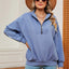 Solid Color Zipper Long Sleeve Pullover Sweatshirt for Women