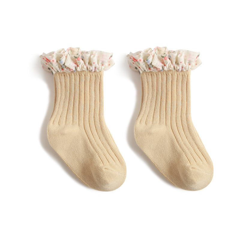Korean Style Baby Socks with Floral Lace