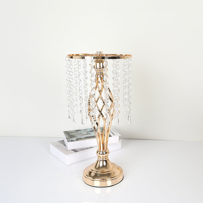 Wrought Iron Metal Flower Stand with Crystal Acrylic Beads Hanging Flower Arrangement, Gold-Plated Decoration for Wedding Tables - Korvel