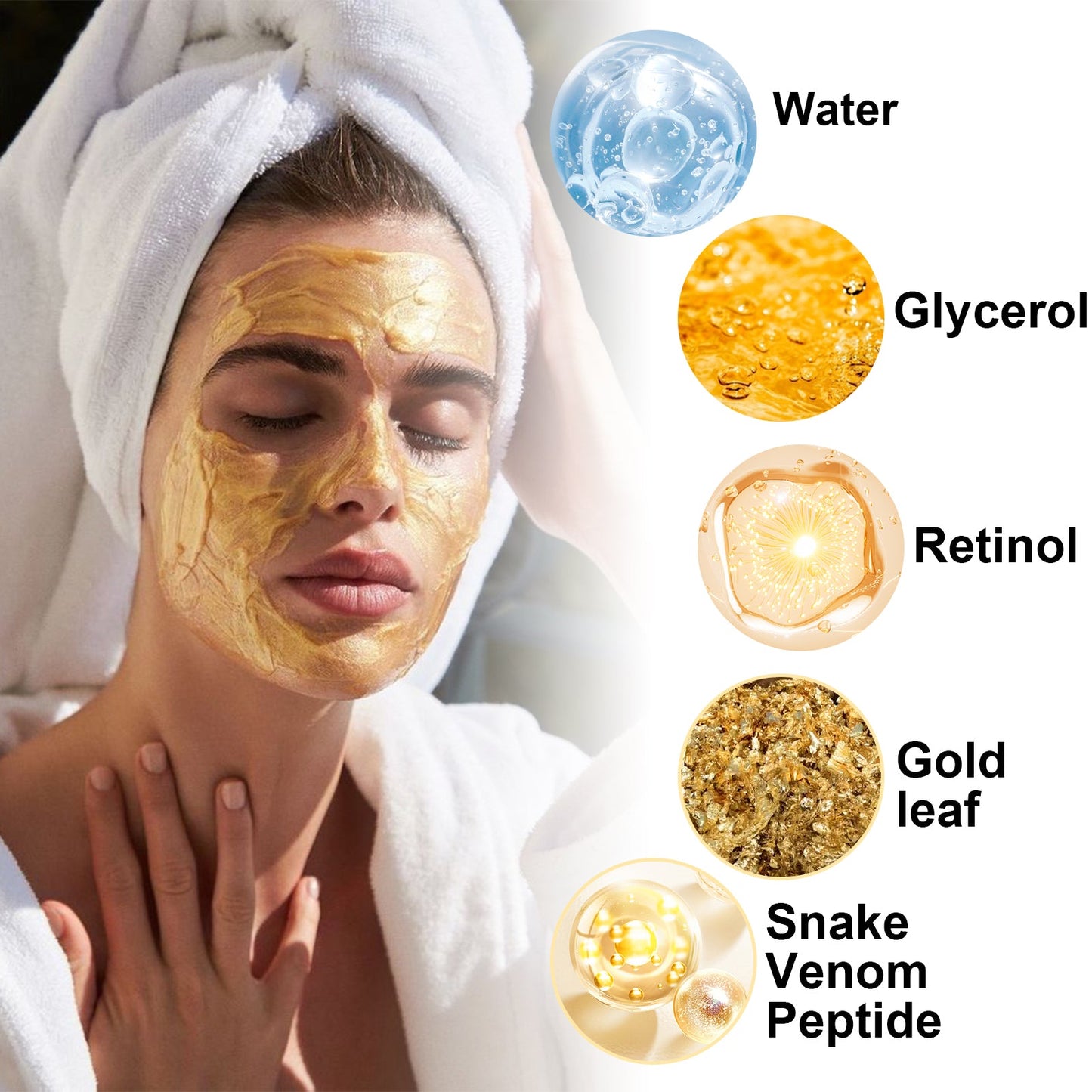 Retinol Snake Venom Gold Mask, Clear Skin, Tighten Pores, Brightening, Rejuvenating And Hydrating Mask - Korvel