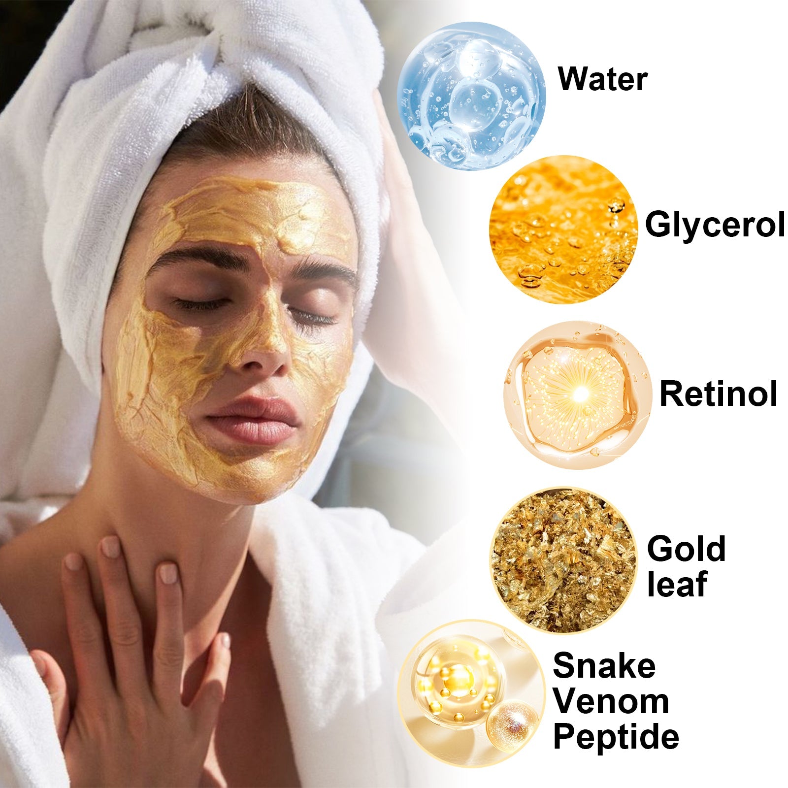 Retinol Snake Venom Gold Mask, Clear Skin, Tighten Pores, Brightening, Rejuvenating And Hydrating Mask - Korvel