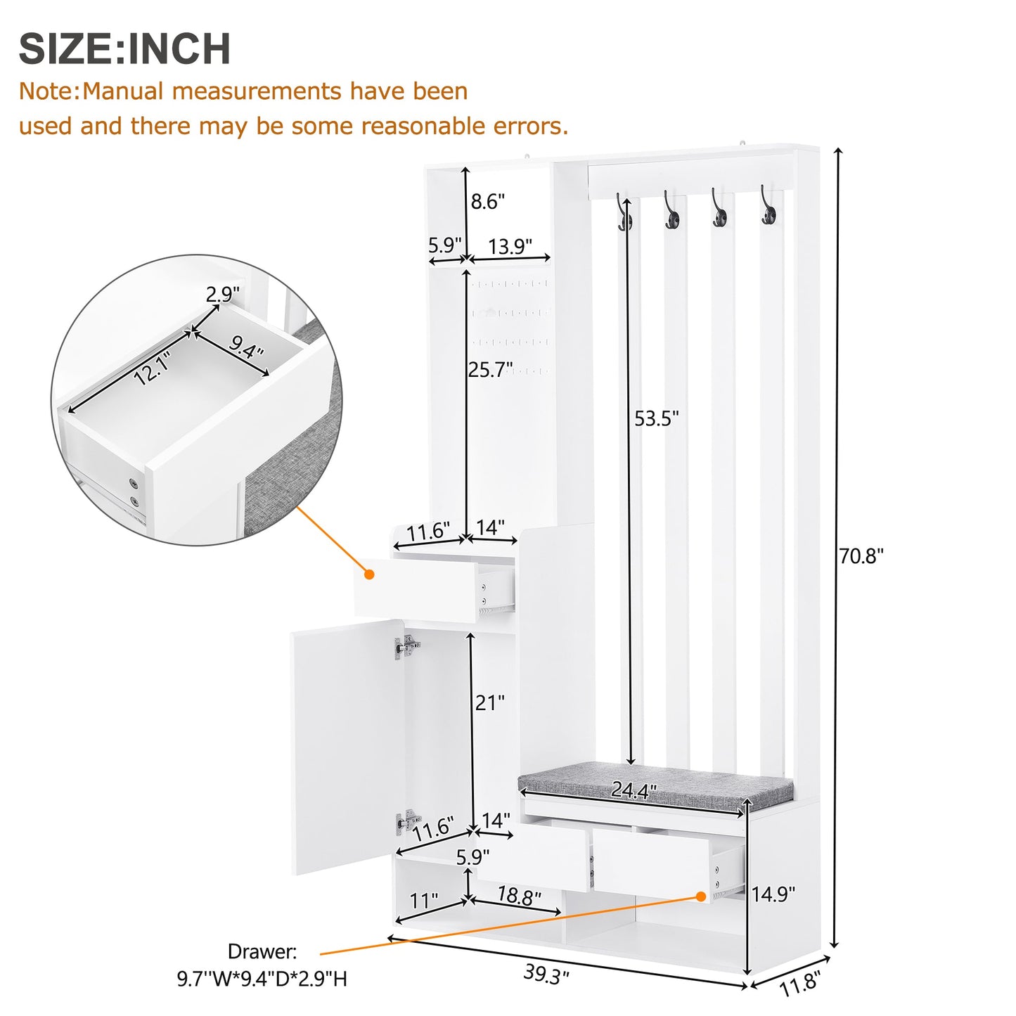 39.3'W70.8'H multifunctional corridor shoe cabinet with soft padded nail board and white clothes hanger with entrance hook - Korvel