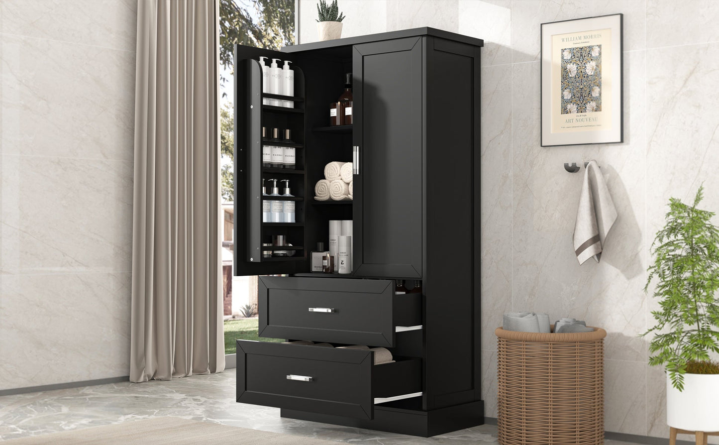 Elegant Tall Bathroom Storage Cabinet with Adjustable Shelf
