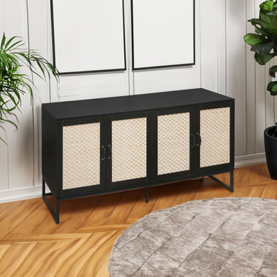 Rattan 4-Door Sideboard , Sideboard Buffet Storage Cabinet,Accent Storage Cabinet , Large Cabinet With 4 Rattan Decorated Doors - Korvel