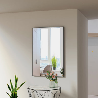 Modern Black Bathroom Mirror - 36x24 Inch Aluminum Frame