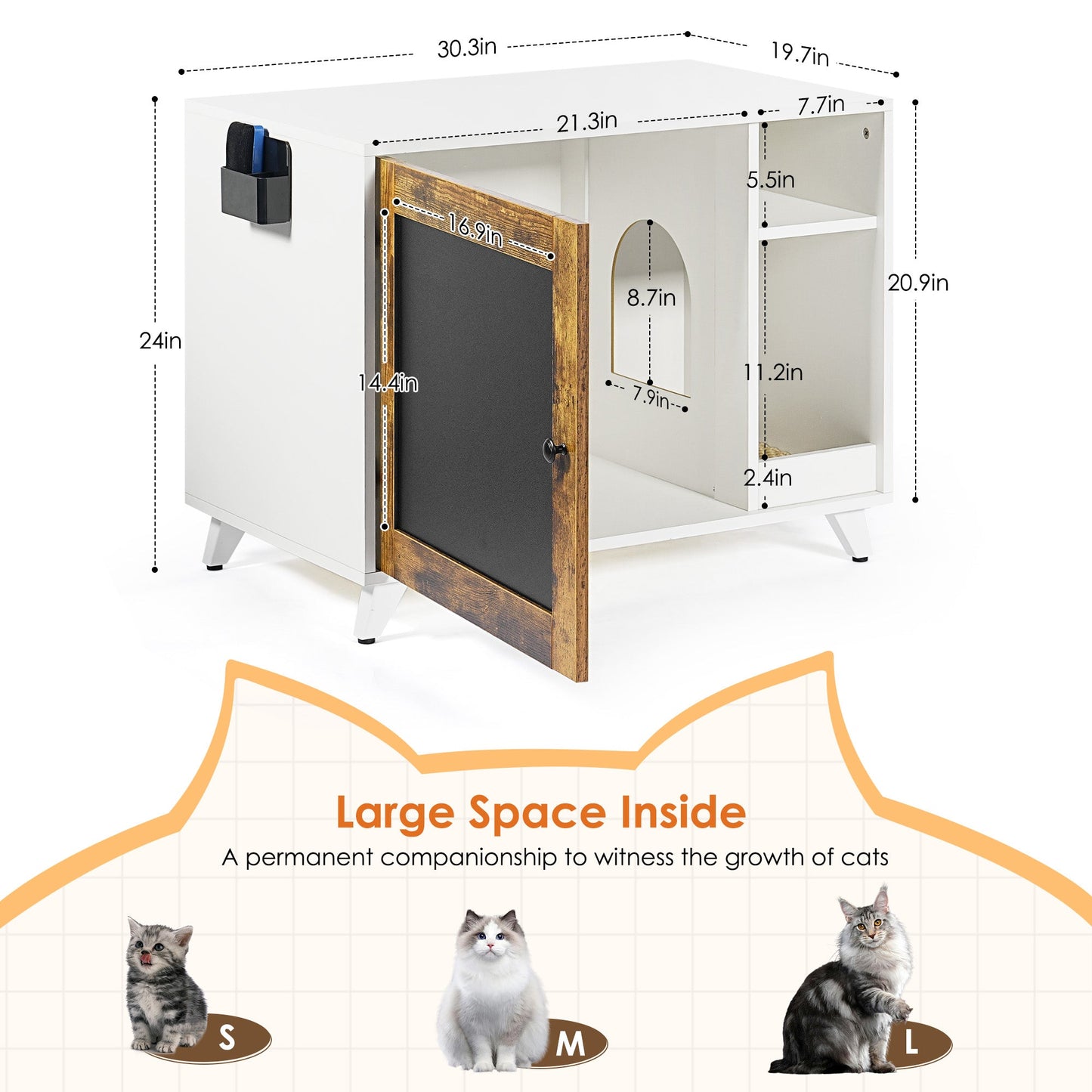 Litter Box Enclosure,Modern Hidden Cat Litter Box Enclosure Furniture with Scratching Pad for Living Room, White + vintage - Korvel