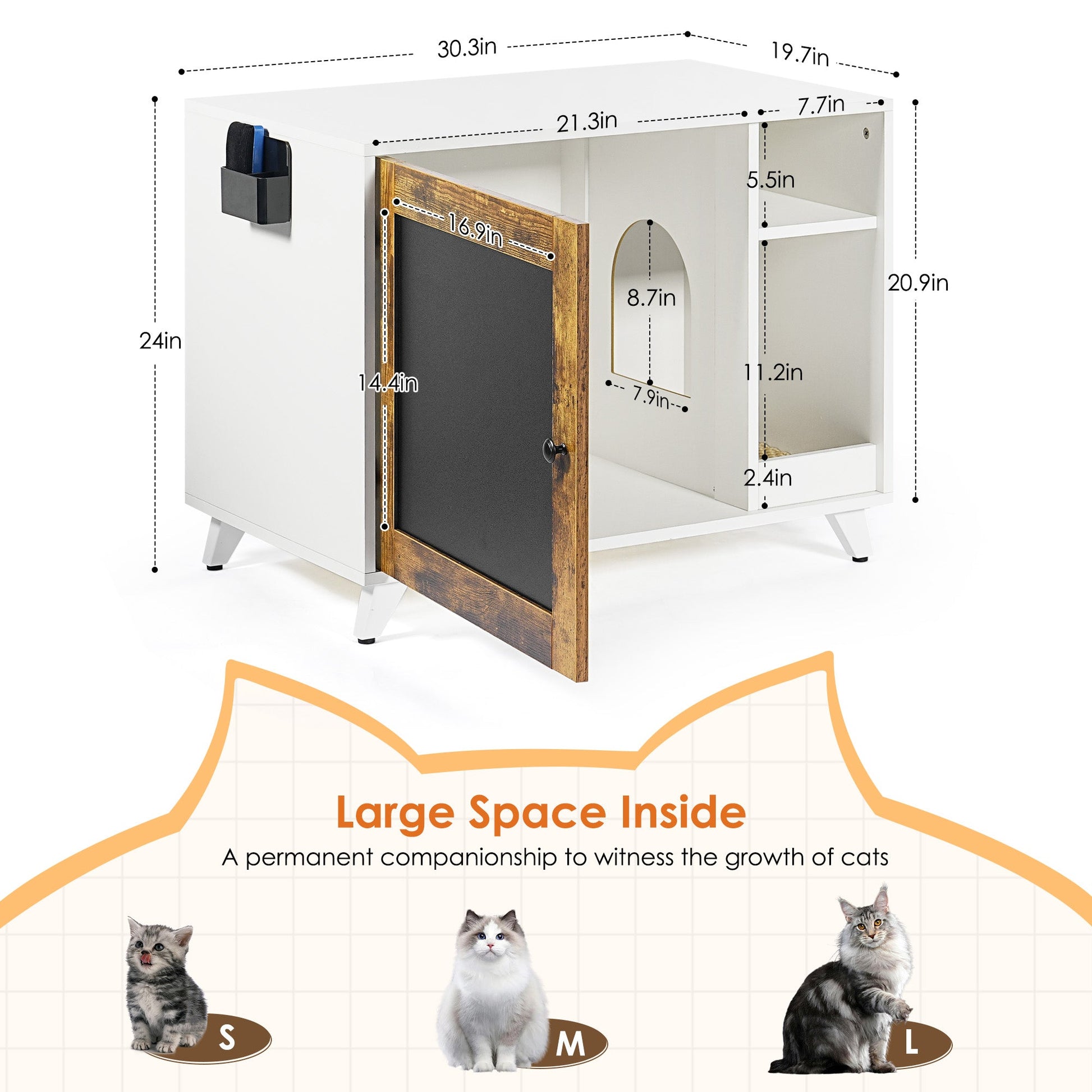 Litter Box Enclosure,Modern Hidden Cat Litter Box Enclosure Furniture with Scratching Pad for Living Room, White + vintage - Korvel