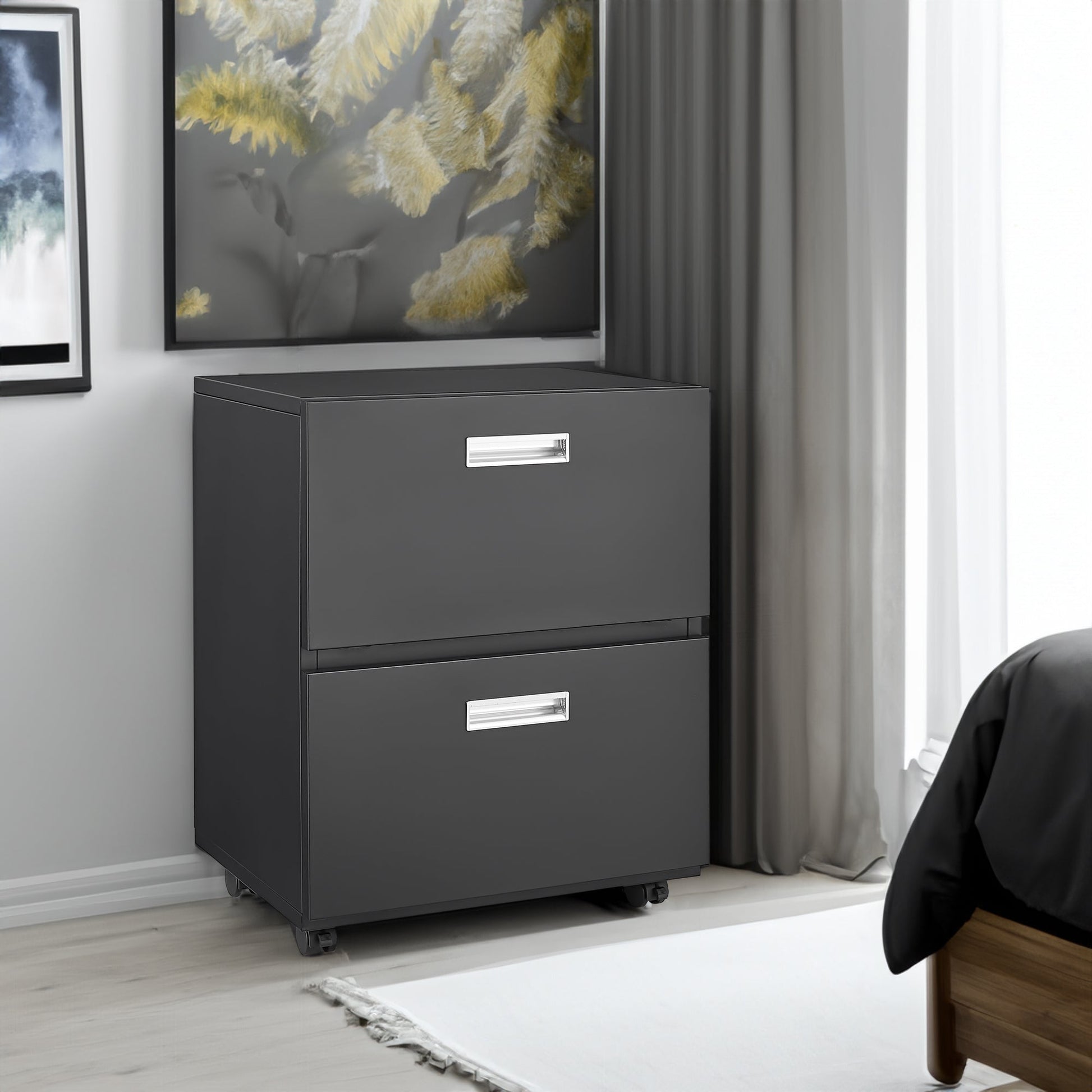 Office furniture Copier Cabinet black 2 door steel copier stand mobile pedestal file Printer Stand - Korvel