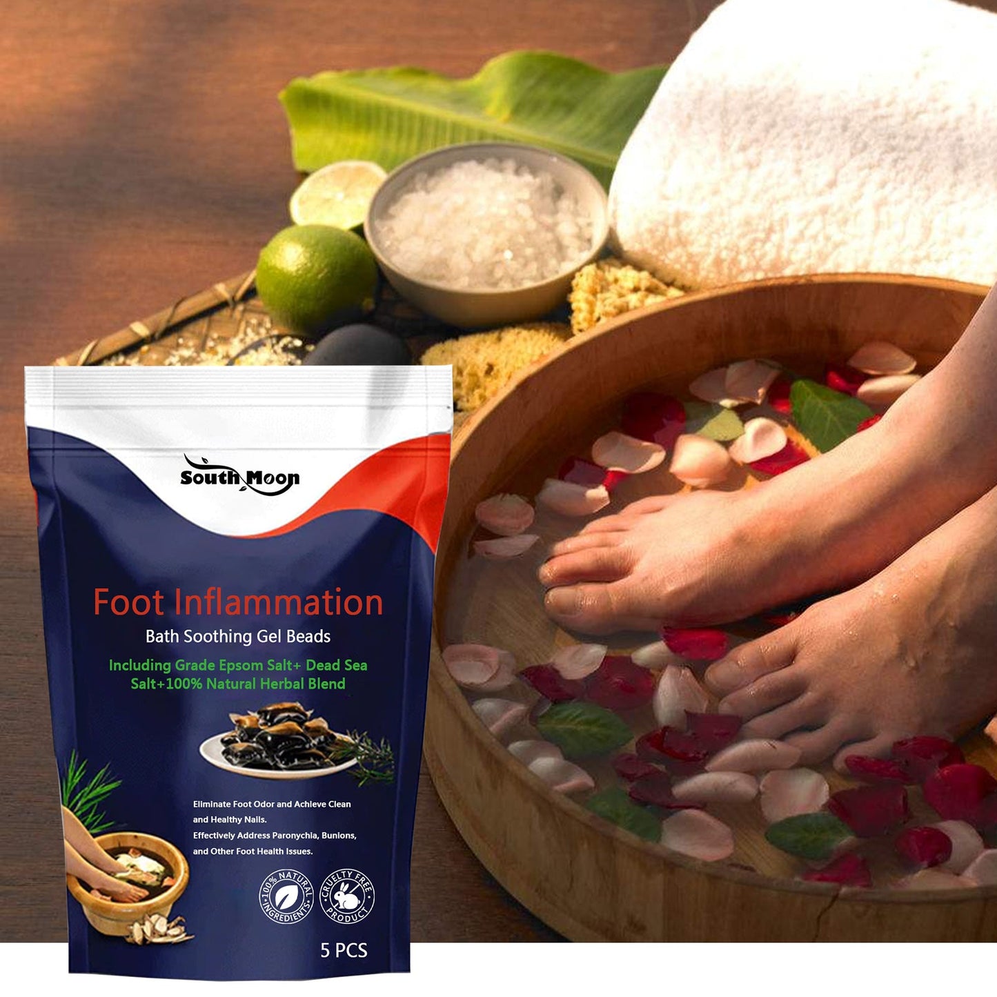 Foot Inflammation Bath Soothing Gel Beads, Clean Odor Gray Nail Swelling Repair Bright Nail Care Foot Bath Beads - Korvel